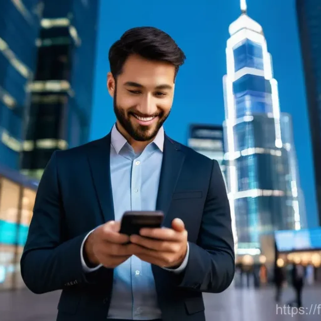 핀테크 로보틱 서비스 - **Prompt:** A young professional, elegantly dressed in business casual attire, stands in a bustling,...