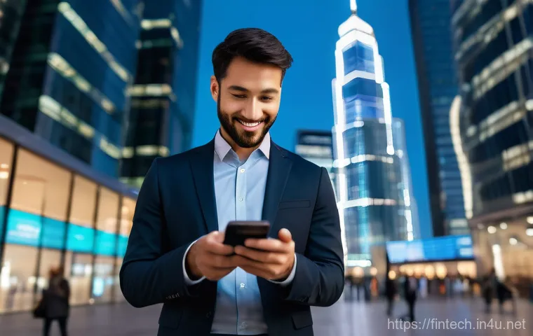 핀테크 로보틱 서비스 - **Prompt:** A young professional, elegantly dressed in business casual attire, stands in a bustling,...