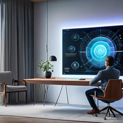 Home 26 주식 시장 분석 AI 기술 - A focused individual, possibly a young adult or a professional in their 30s, is seated comfortably i...